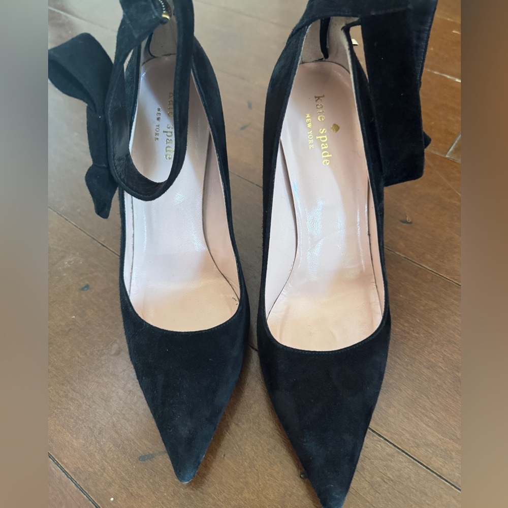 Kate Spade Isa suede pointed toe heels with zip up and bow